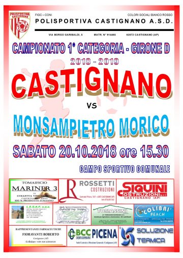 5 GIORNATA CASTIGNANO – MONSAMPIETRO MORICO