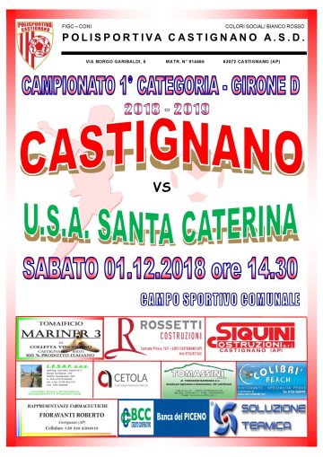 11 GIORNATA CASTIGNANO – U.S.A. SANTA CATERINA